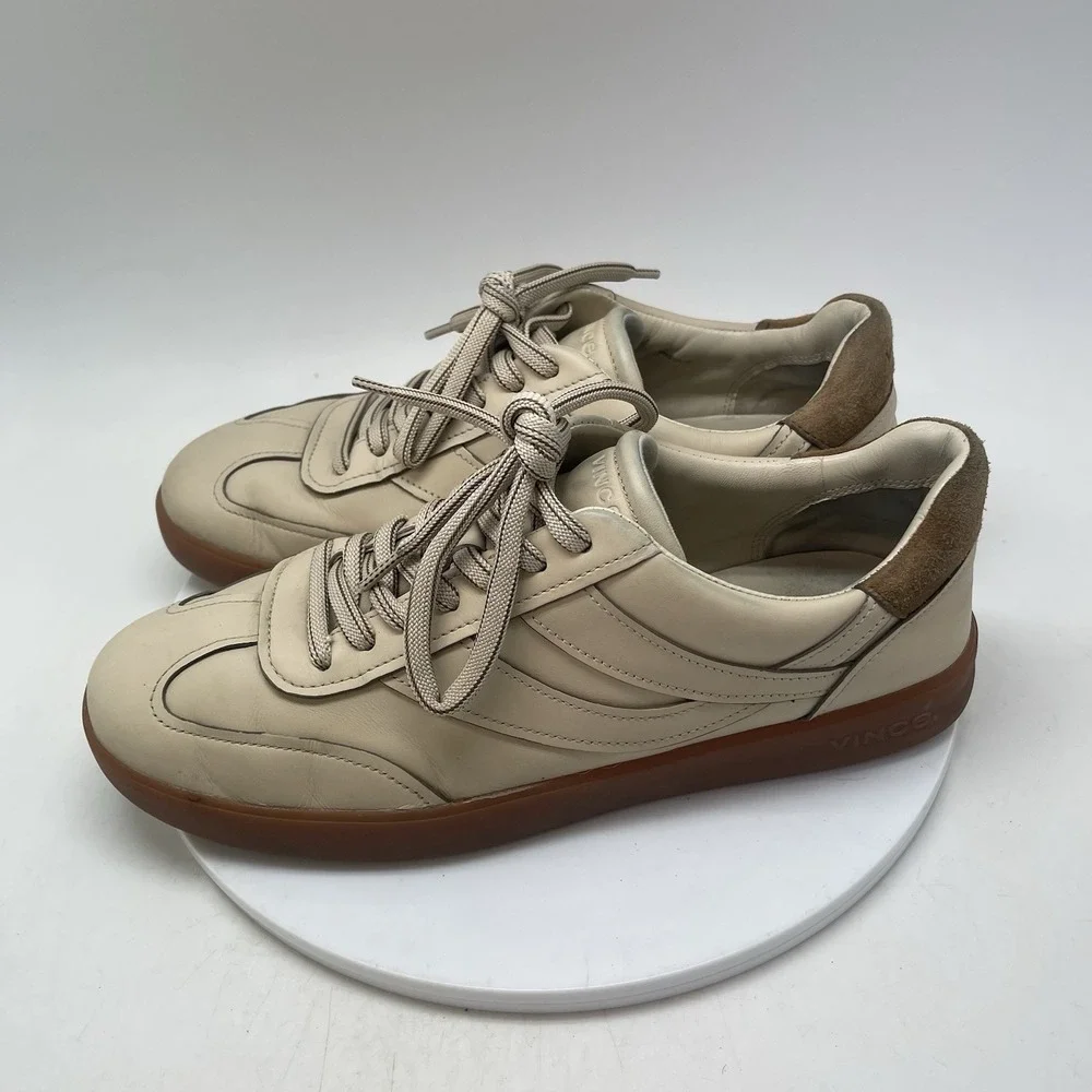 Vince‎ Oasis Shoes Mens 10 Tan Leather Low Top Casual Preppy Low Top Sneakers